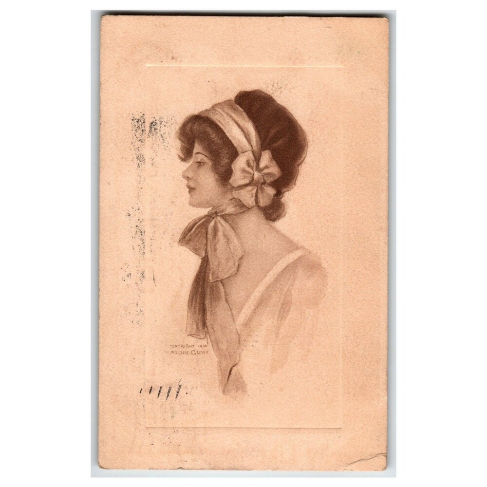 Archie Gunn 1909 Edwardian Beauty Young Woman Profile Art Postcard Freeport IL